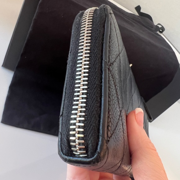 Chanel Caviar Wallet Leather Quilted 3/4 Zip Large Long Black / Silver - Picture 7 of 16